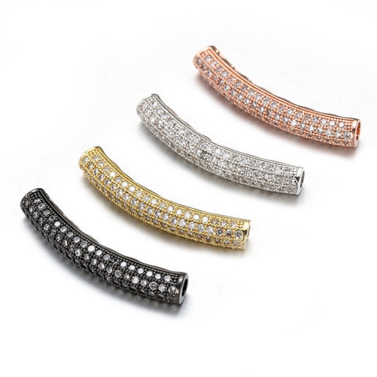 50pcs/lot 30*5mm Clear CZ Paved Long Tube Bar Spacers Mix Color Wholesale Charms Beads Beyond