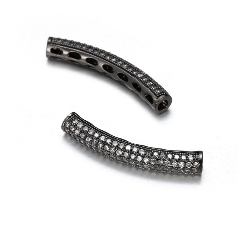 20pcs/lot 30*5mm Clear CZ Paved Long Tube Bar Spacers Black CZ Paved Spacers Tube Bar Centerpieces Charms Beads Beyond