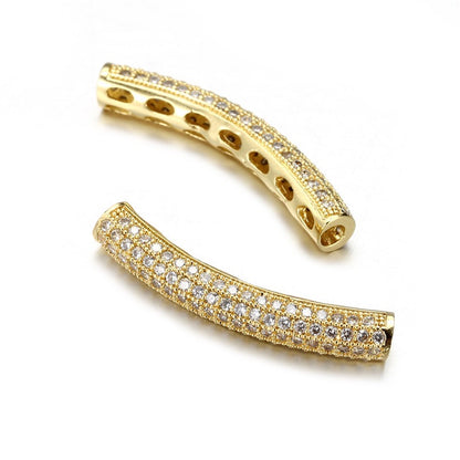 20pcs/lot 30*5mm Clear CZ Paved Long Tube Bar Spacers Gold CZ Paved Spacers Tube Bar Centerpieces Charms Beads Beyond