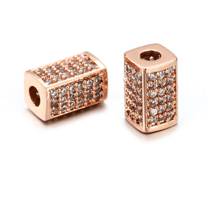 20pcs/lot 10*6mm Clear CZ Paved Cuboid Centerpiece Spacers Rose Gold CZ Paved Spacers Cuboid Spacers Charms Beads Beyond