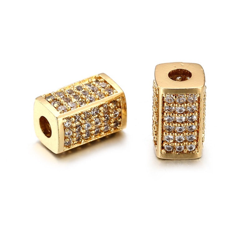 20pcs/lot 10*6mm Clear CZ Paved Cuboid Centerpiece Spacers Gold CZ Paved Spacers Cuboid Spacers Charms Beads Beyond