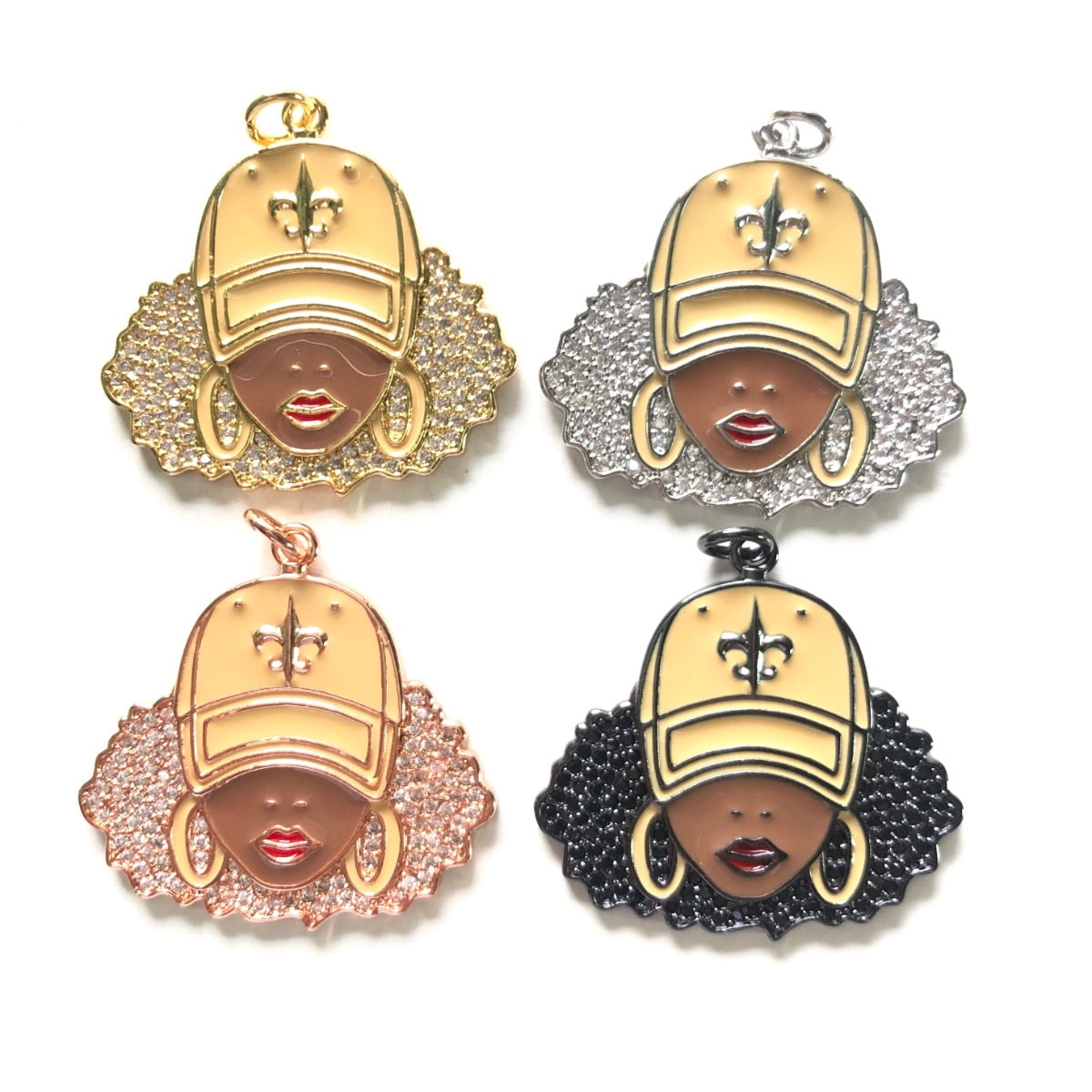 10pcs/lot CZ Paved Black Girl Mardi Gras Diva Word Charm Pendants