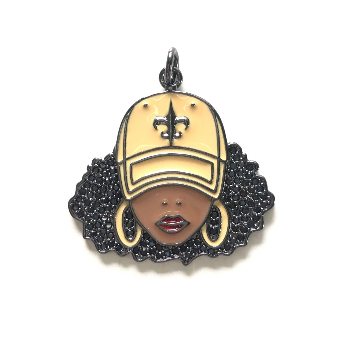 10pcs/lot 34*33mm CZ Paved Afro Black Who Dat Girl Saints Charms CZ Paved Charms Afro Girl/Queen Charms American Football Sports Louisiana Inspired New Charms Arrivals Charms Beads Beyond