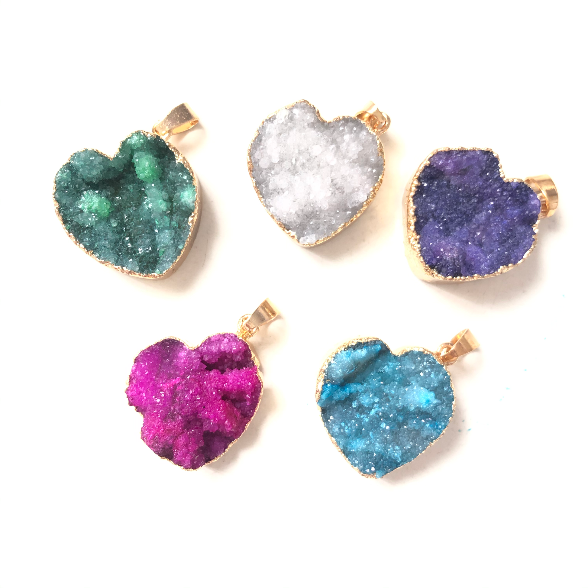 5pcs/lot 23*24mm Heart Shape Natural Agate Druzy Charm Mix Colors (Random) Stone Charms Charms Beads Beyond