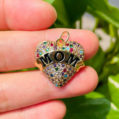 10pcs/lot Multicolor Fuchsia CZ Pave Mom Heart Word Charms-Mother's Day CZ Paved Charms Hearts Mother's Day New Charms Arrivals Charms Beads Beyond