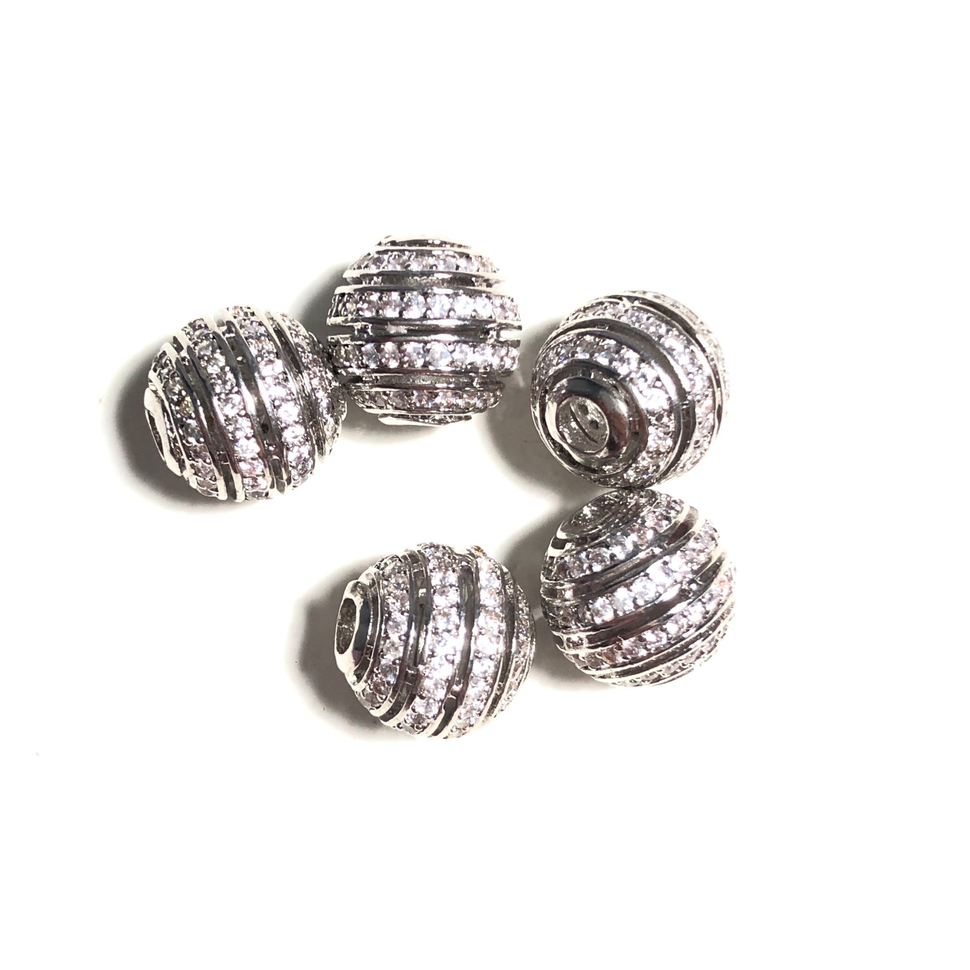 20pcs/lot 10mm CZ Paved Hollow Round Ball Spacers Silver CZ Paved Spacers 10mm Beads Ball Beads Charms Beads Beyond