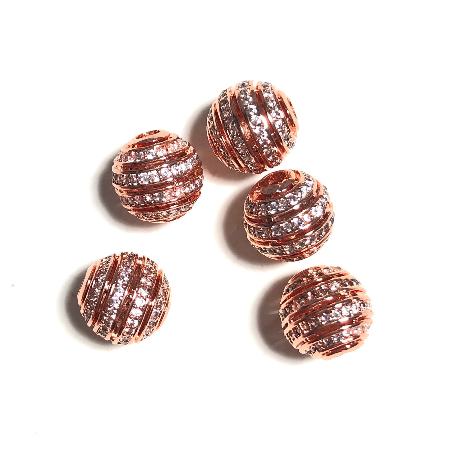 20pcs/lot 10mm CZ Paved Hollow Round Ball Spacers Rose Gold CZ Paved Spacers 10mm Beads Ball Beads Charms Beads Beyond
