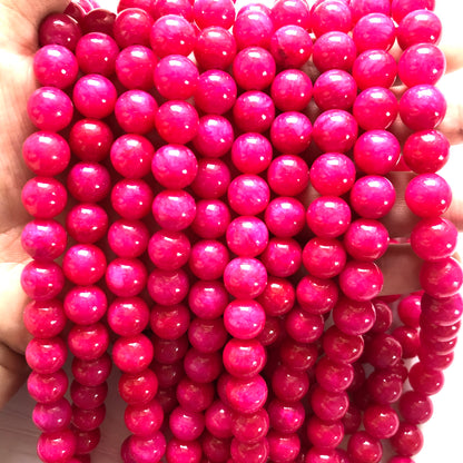 2 Strands/lot 10mm Hot Pink Fuchsia Jade Round Stone Beads Stone Beads Breast Cancer Awareness New Beads Arrivals Round Jade Beads Charms Beads Beyond