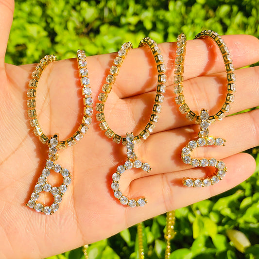 10pcs/lot CZ Paved Initial Tennis Necklace-Gold Necklaces Charms Beads Beyond