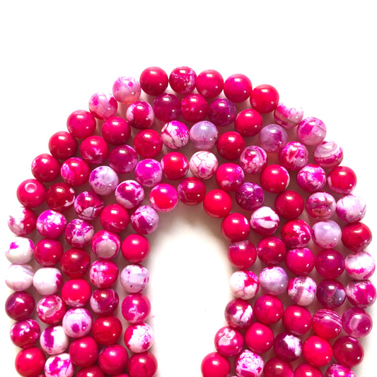 2 Strands/lot 10mm Fuchsia Fire Agate Round Stone Beads Stone Beads Breast Cancer Awareness New Beads Arrivals Round Agate Beads Charms Beads Beyond