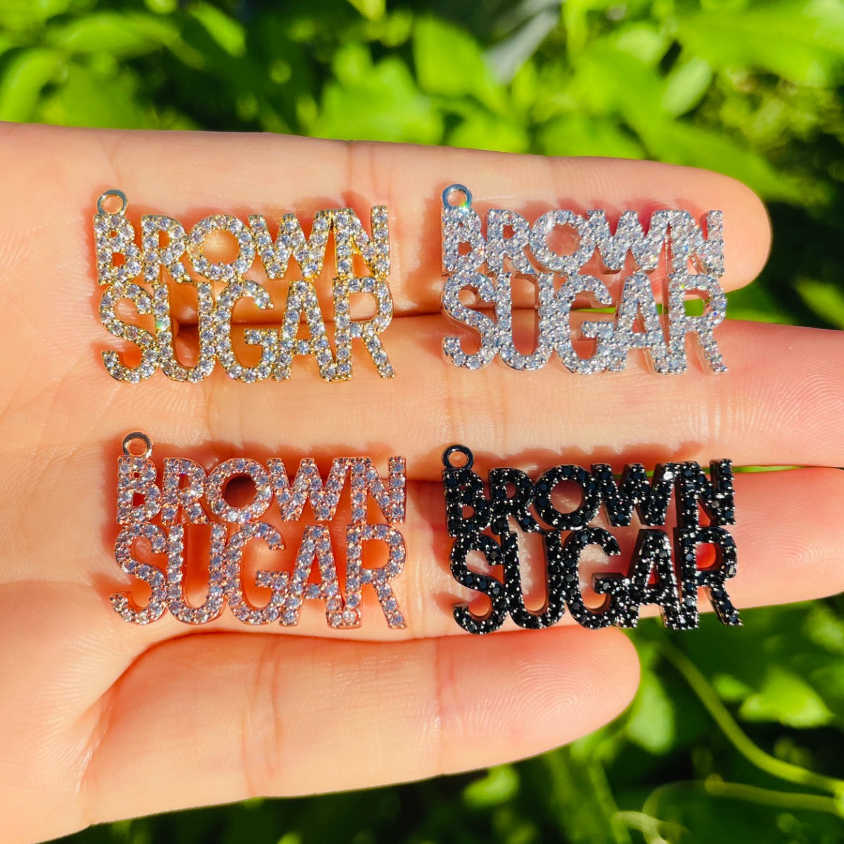 10pcs/lot 26.5*18mm CZ Paved Brown Sugar Charms Mix Color CZ Paved Charms On Sale Words & Quotes Charms Beads Beyond
