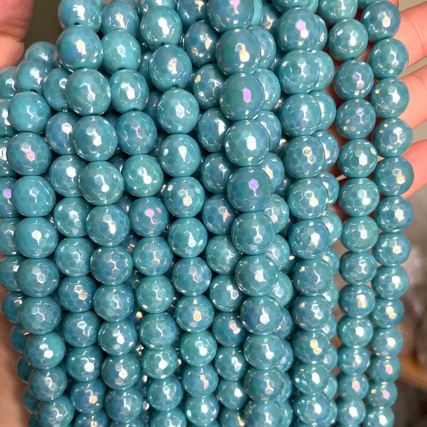 2 Strands/lot 10mm Dark Turquoise Electroplated Faceted Jade Stone Beads Electroplated Beads Electroplated Faceted Jade Beads Charms Beads Beyond