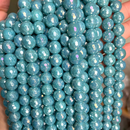 2 Strands/lot 10mm Dark Turquoise Electroplated Faceted Jade Stone Beads Electroplated Beads Electroplated Faceted Jade Beads Charms Beads Beyond