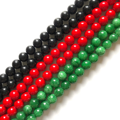 2 Strands/lot 8/ 10/12mm Red Yellow Green Black Jade Round Stone Beads for Black History Month Juneteenth Awareness Stone Beads 12mm Stone Beads 8mm Stone Beads Juneteenth & Black History Month Awareness Round Jade Beads Charms Beads Beyond