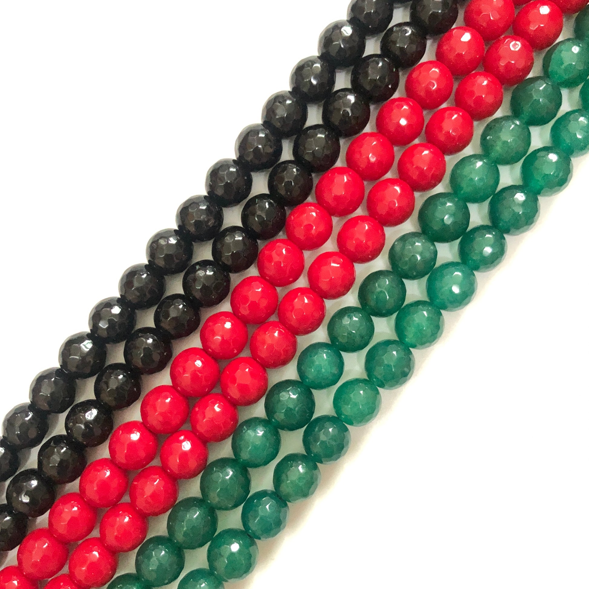 2 Strands/lot 10mm Yellow Green Red Black Jade Faceted Stone Beads for Black History Month Juneteenth Awareness Stone Beads Juneteenth & Black History Month Awareness New Beads Arrivals Round Jade Beads Charms Beads Beyond