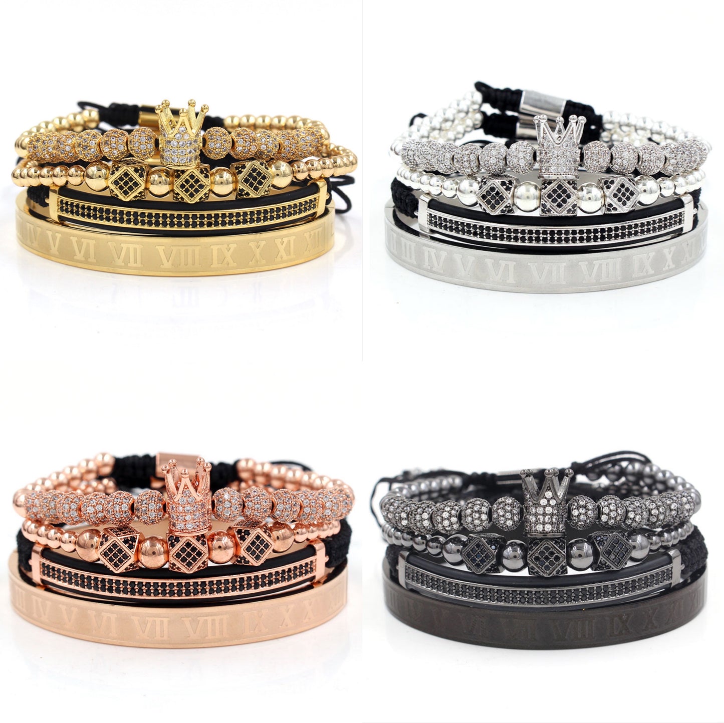 4pcs/set CZ Paved Bracelets & Bangles for Men Men Bracelets Charms Beads Beyond