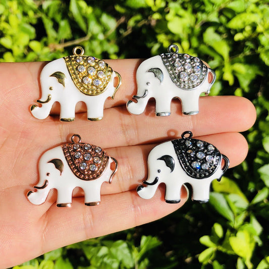 10pcs/lot 32*25mm CZ Paved White Elephant Charms Mix Color CZ Paved Charms Animals & Insects Charms Beads Beyond