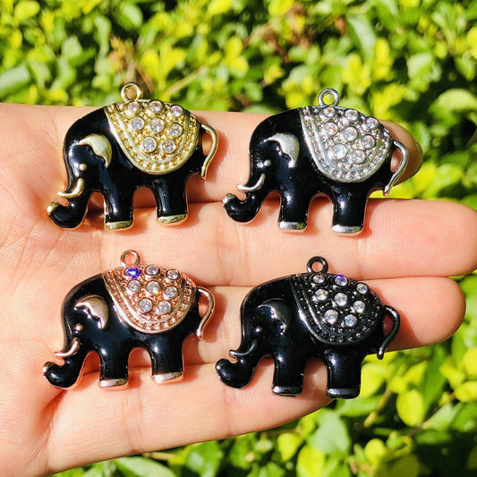 10pcs/lot 32*25mm CZ Paved Black Elephant Charms Mix Color CZ Paved Charms Animals & Insects Charms Beads Beyond