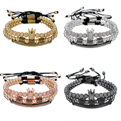 3pcs/set CZ Paved Hexagon Beads Bracelets for Men Men Bracelets Charms Beads Beyond