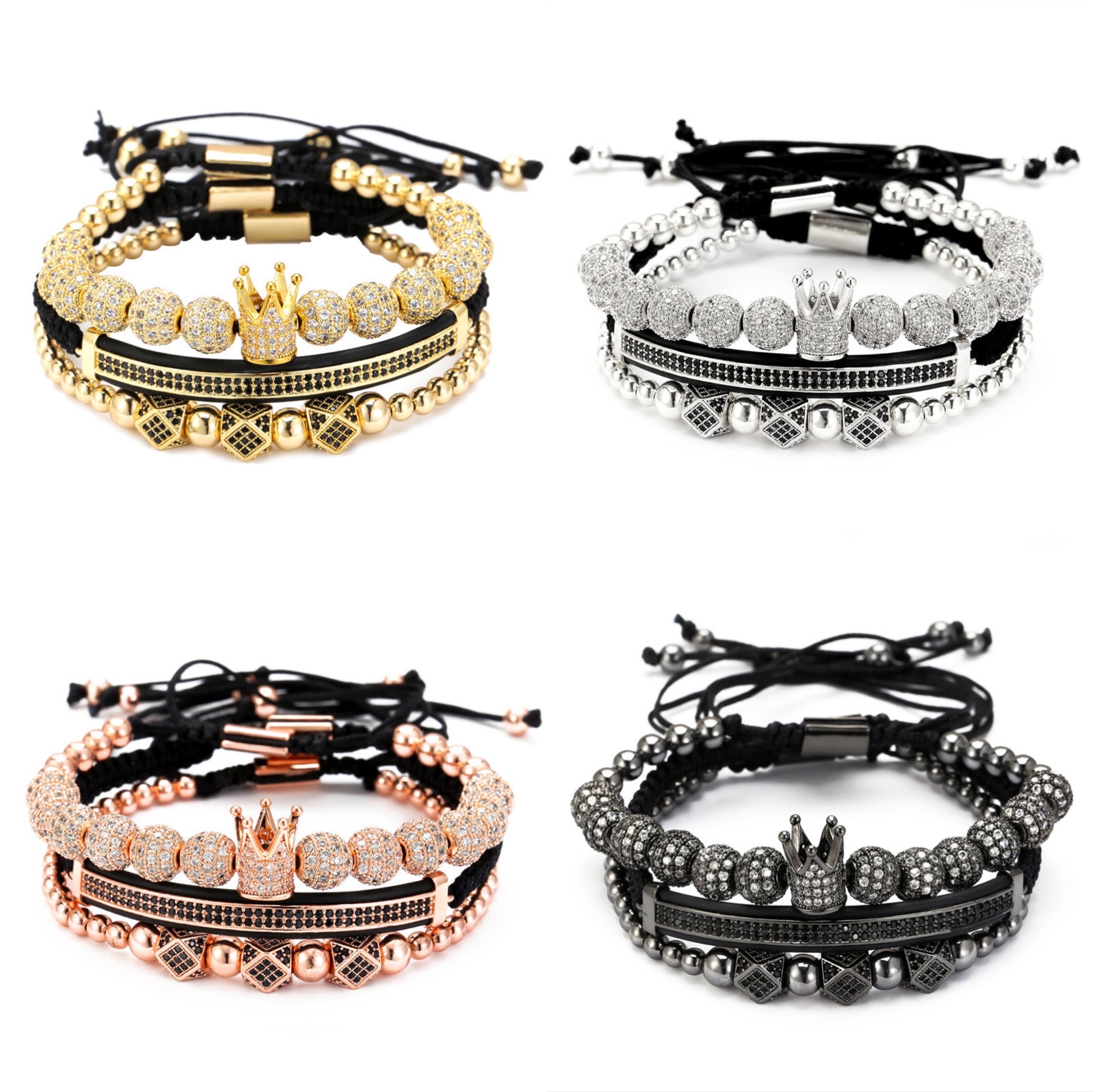3pcs/set 8mm CZ Ball Beads Black Octagon Bracelets for Men Men Bracelets Charms Beads Beyond