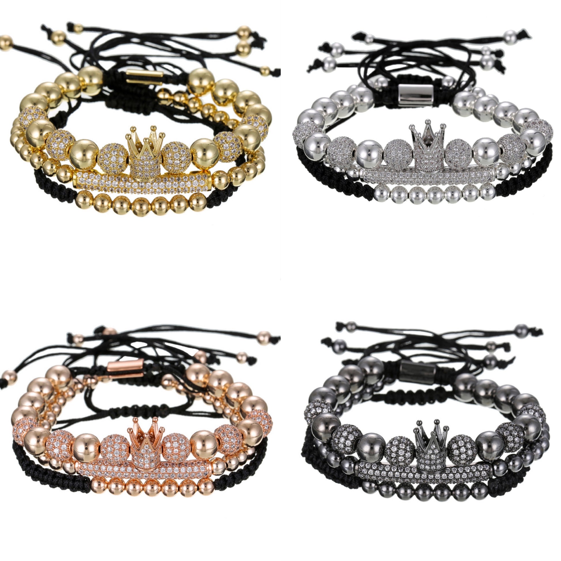 3pcs/set CZ Paved Beads Bracelets for Men Men Bracelets Charms Beads Beyond