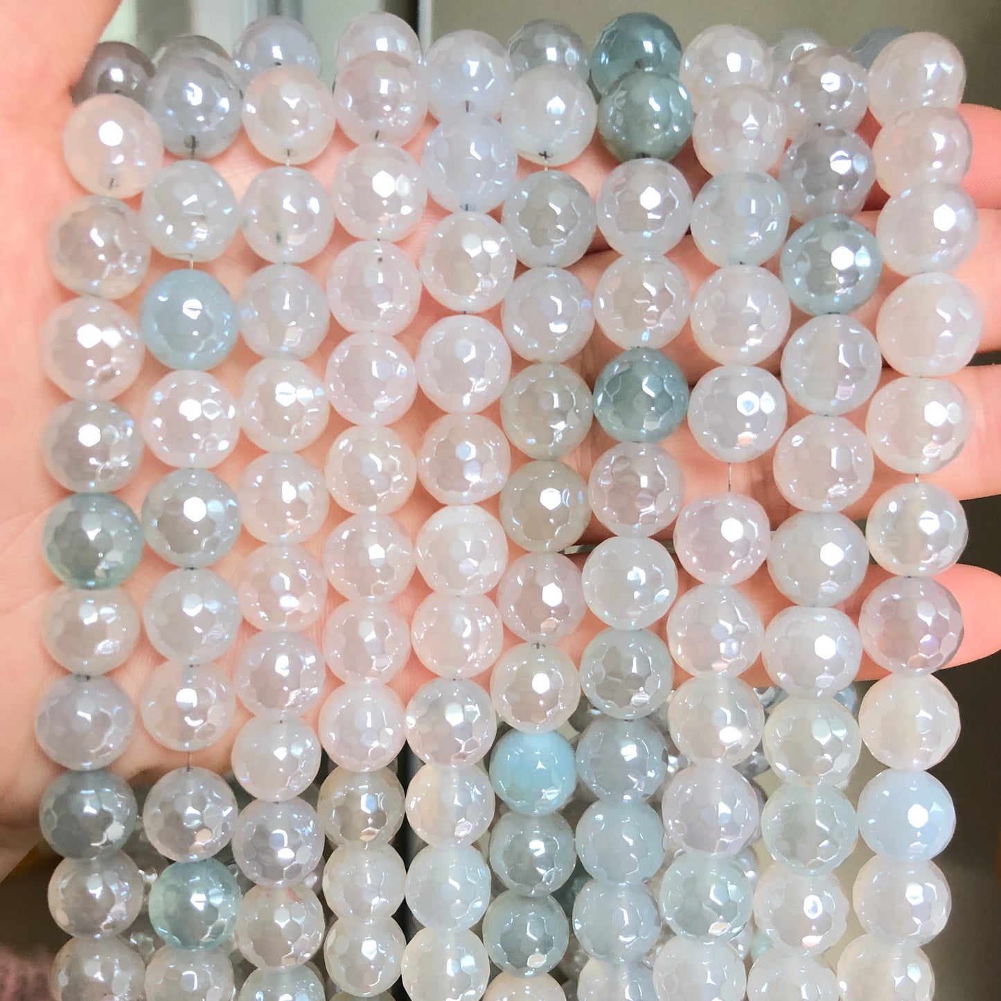 2 Strands/lot 10mm Electroplated Clear Light Blue Agate Faceted Stone Beads Electroplated Beads Electroplated Faceted Agate Beads New Beads Arrivals Charms Beads Beyond