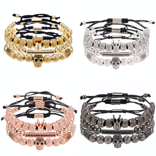 3pcs/set CZ Paved Skull Bracelets for Men Men Bracelets Charms Beads Beyond