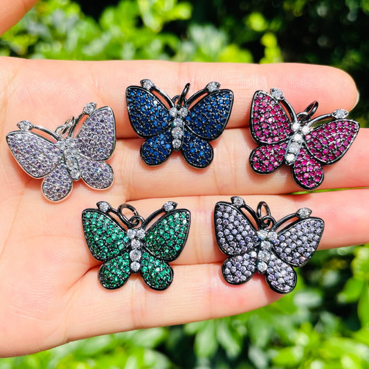 5pcs/lot 25*20mm Multicolor CZ Paved Butterfly Charms Mix Colors CZ Paved Charms Butterflies Colorful Zirconia New Charms Arrivals Charms Beads Beyond