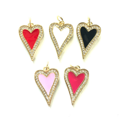 10pcs/lot 23.4*14.6mm Red, Pink, White, Black, Fuchsia Enamel CZ Pave Heart Charms-Gold CZ Paved Charms Hearts New Charms Arrivals Charms Beads Beyond