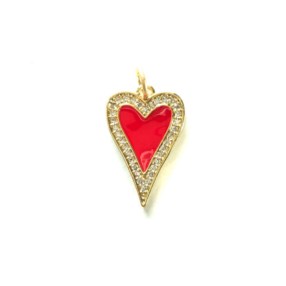 10pcs/lot 23.4*14.6mm Red, Pink, White, Black, Fuchsia Enamel CZ Pave Heart Charms-Gold Red CZ Paved Charms Hearts New Charms Arrivals Charms Beads Beyond