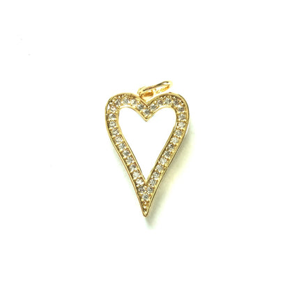 10pcs/lot 23.4*14.6mm Red, Pink, White, Black, Fuchsia Enamel CZ Pave Heart Charms-Gold White CZ Paved Charms Hearts New Charms Arrivals Charms Beads Beyond
