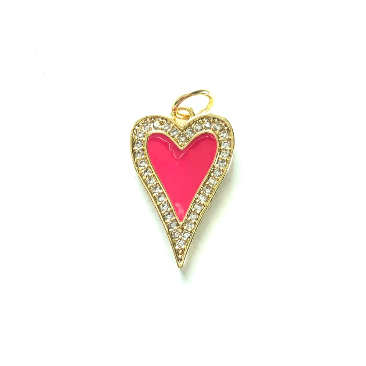 10pcs/lot 23.4*14.6mm Red, Pink, White, Black, Fuchsia Enamel CZ Pave Heart Charms-Gold Fuchsia CZ Paved Charms Hearts New Charms Arrivals Charms Beads Beyond