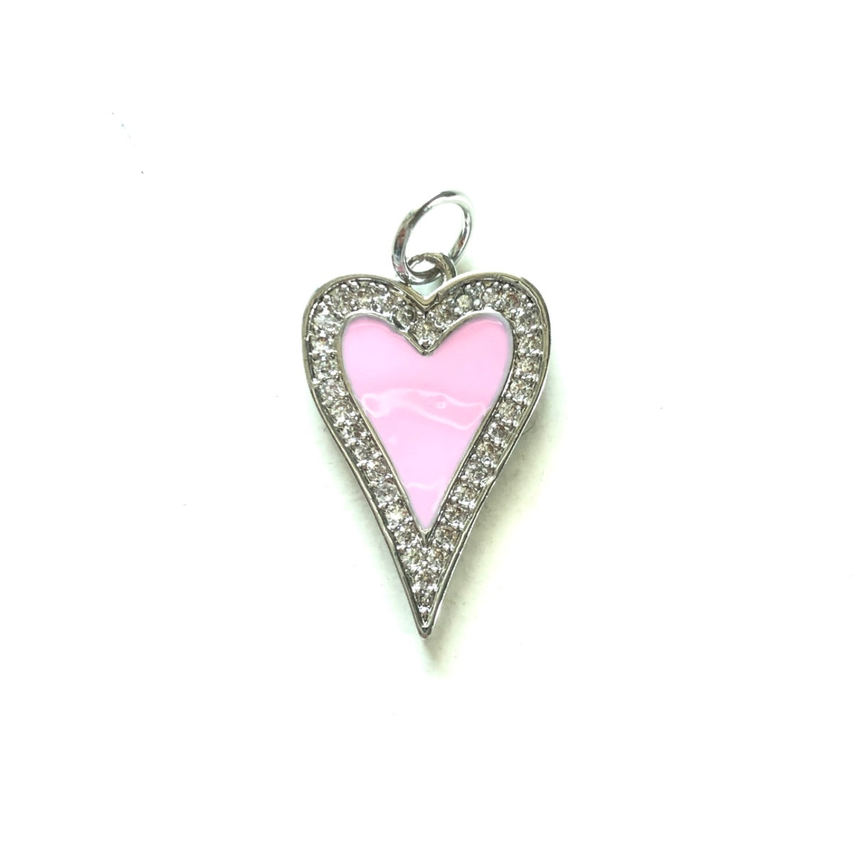 10pcs/lot 23.4*14.6mm Red, Pink, White, Black, Fuchsia Enamel CZ Pave Heart Charms-Silver Pink CZ Paved Charms Hearts New Charms Arrivals Charms Beads Beyond