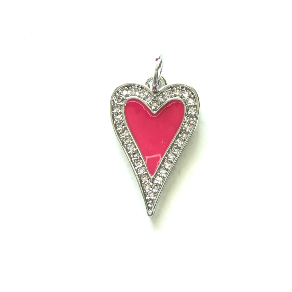 10pcs/lot 23.4*14.6mm Red, Pink, White, Black, Fuchsia Enamel CZ Pave Heart Charms-Silver Fuchsia CZ Paved Charms Hearts New Charms Arrivals Charms Beads Beyond