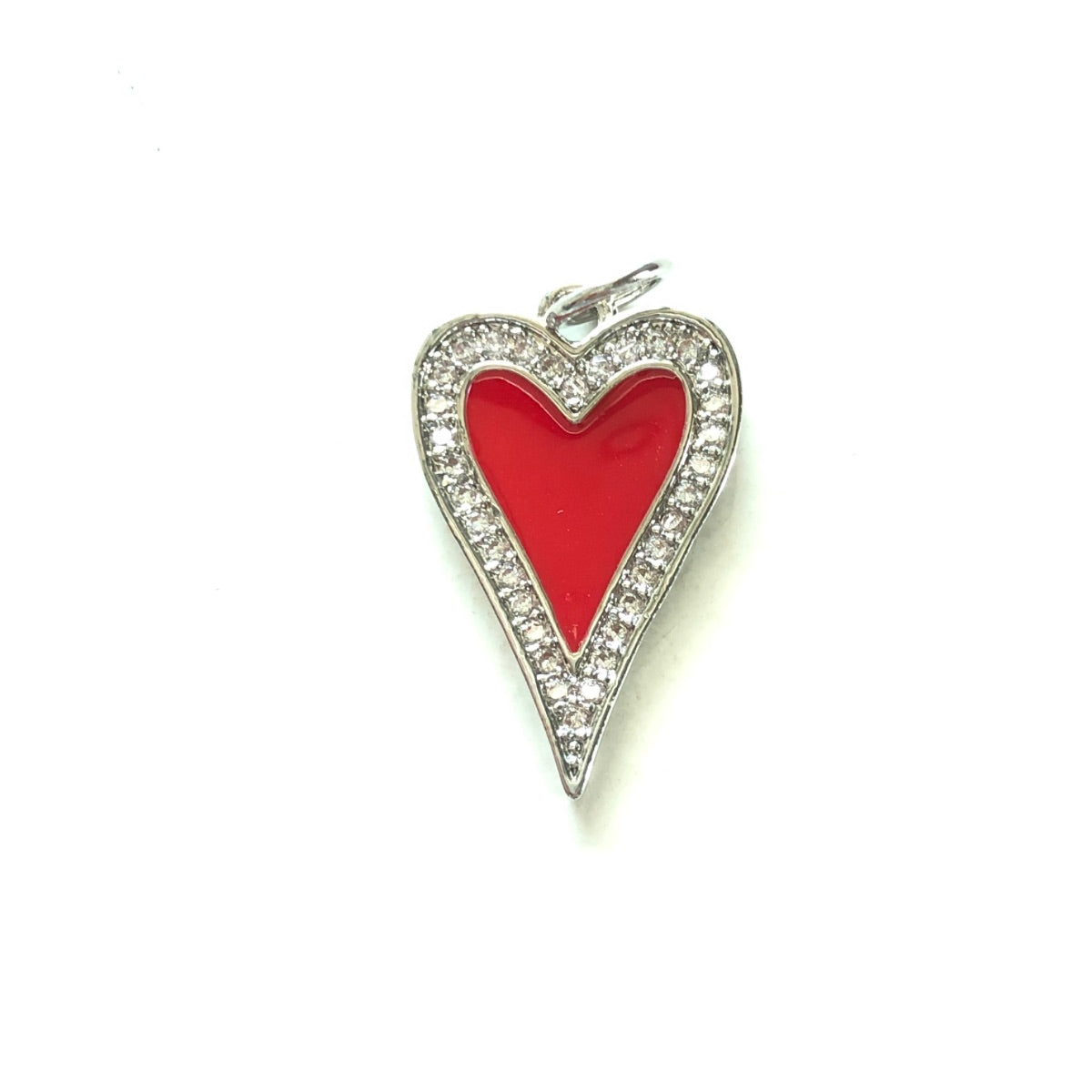 10pcs/lot 23.4*14.6mm Red, Pink, White, Black, Fuchsia Enamel CZ Pave Heart Charms-Silver Red CZ Paved Charms Hearts New Charms Arrivals Charms Beads Beyond