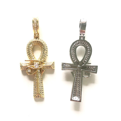 5-10pcs/lot 54*23mm Large Size CZ Paved Egypt Eyes of Horus ANKH Cross Charms for Necklace Bracelet Marking CZ Paved Charms ANKH New Charms Arrivals Symbols Charms Beads Beyond