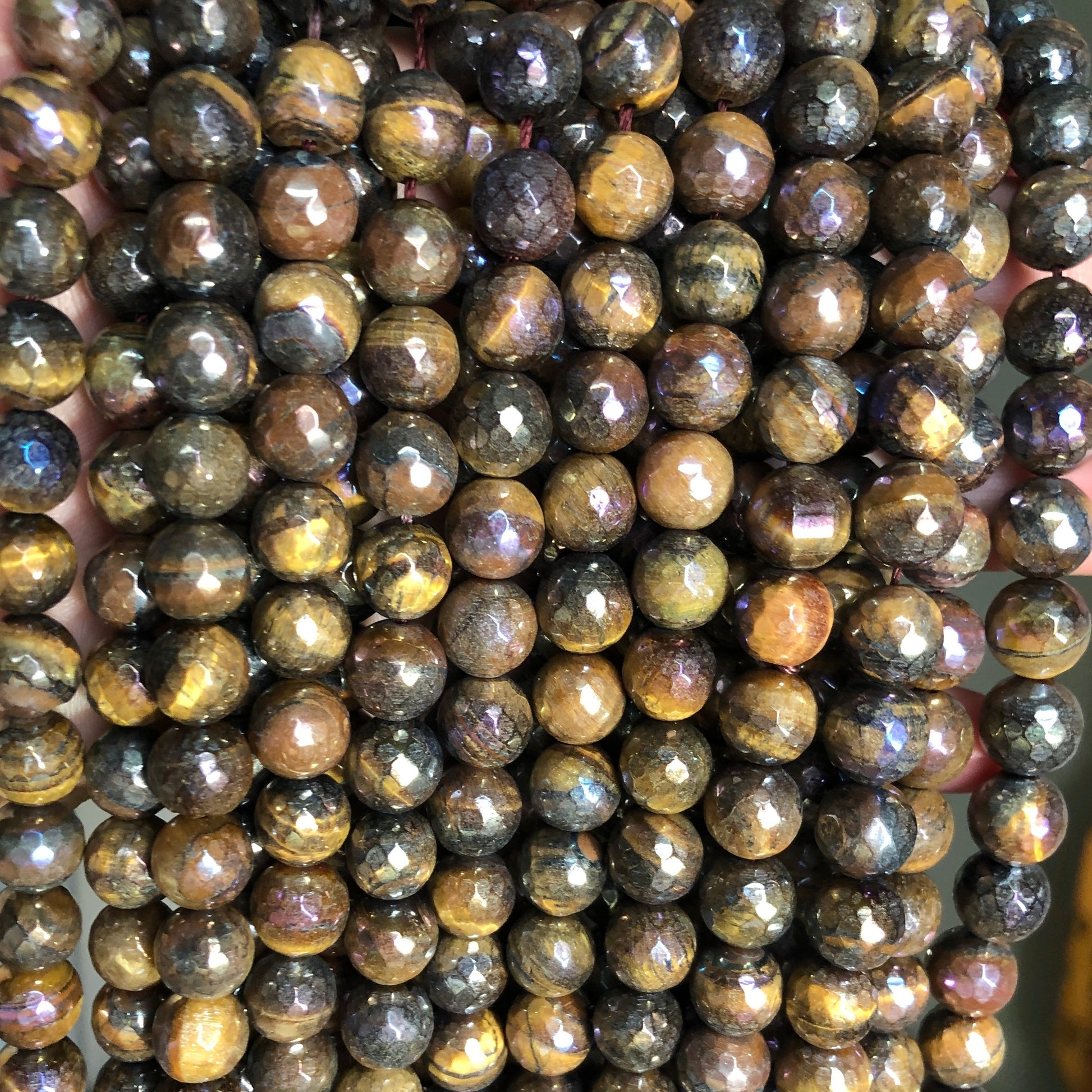 2 strands/lot 10mm Electroplated AB Brown Tiger Eye Faceted Stone Beads Stone Beads New Beads Arrivals Tiger Eye Beads Charms Beads Beyond