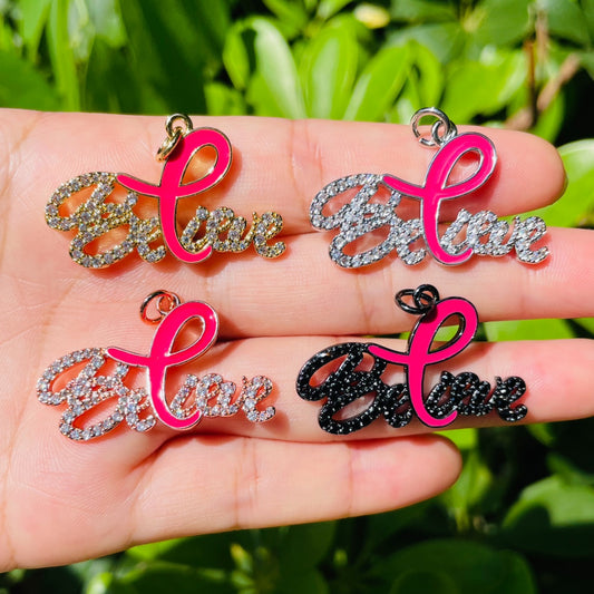 10pcs/lot CZ Paved Pink Ribbon Believe Charms - Breast Cancer Awareness Mix Colors CZ Paved Charms Breast Cancer Awareness Charms Beads Beyond
