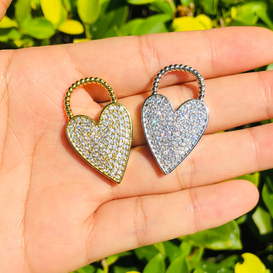 10pcs/lot 33*20mm CZ Paved Heart Lock Charms Mix Colors CZ Paved Charms Hearts Charms Beads Beyond