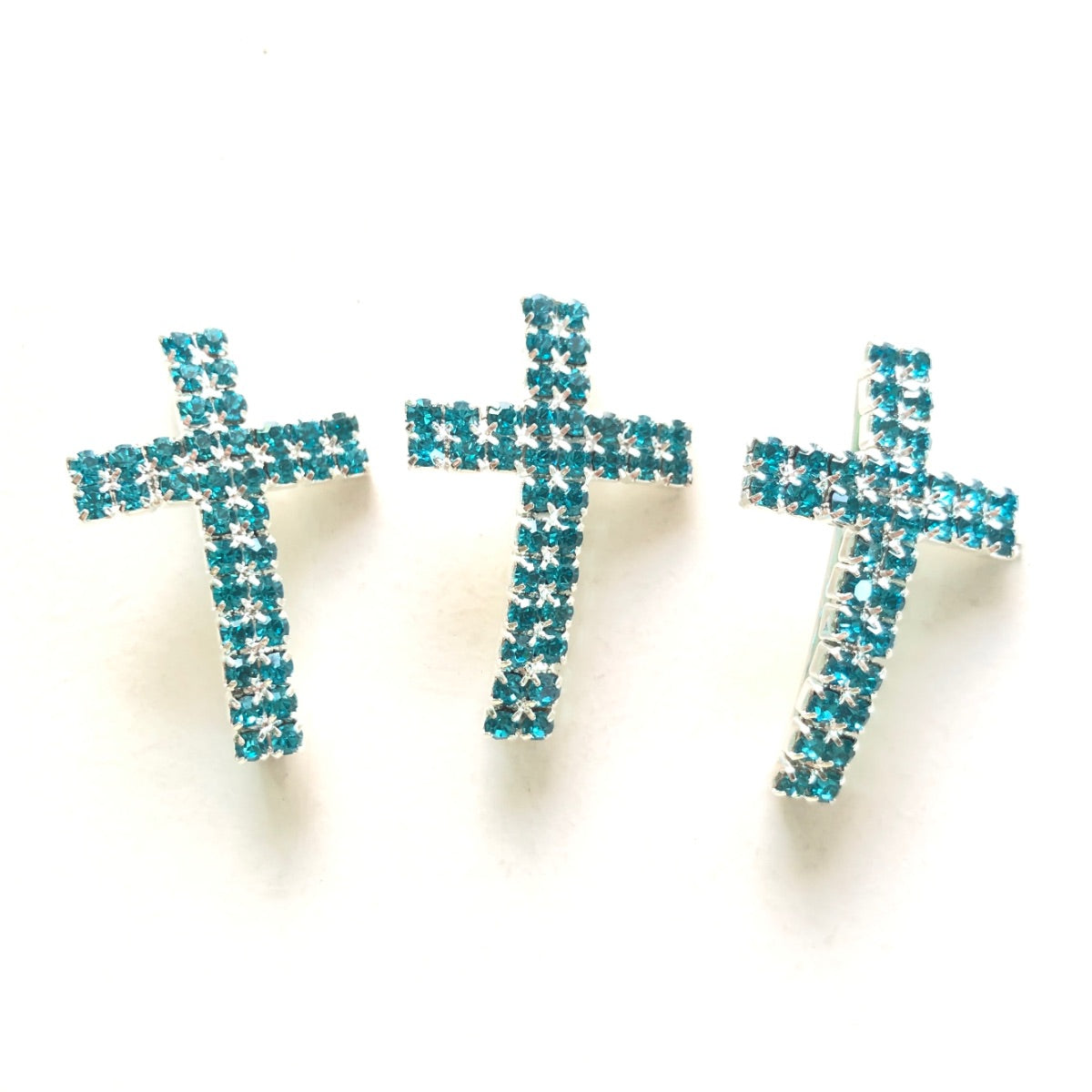 10pcs/lot 30*20mm Turquoise Blue Rhinestone Paved Alloy Cross Spacers-Silver Alloy Spacers New Spacers Arrivals Charms Beads Beyond