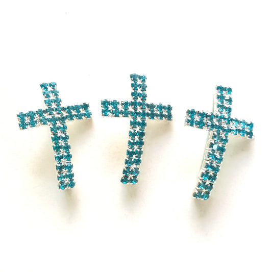 10pcs/lot 30*20mm Turquoise Blue Rhinestone Paved Alloy Cross Spacers-Silver Alloy Spacers New Spacers Arrivals Charms Beads Beyond