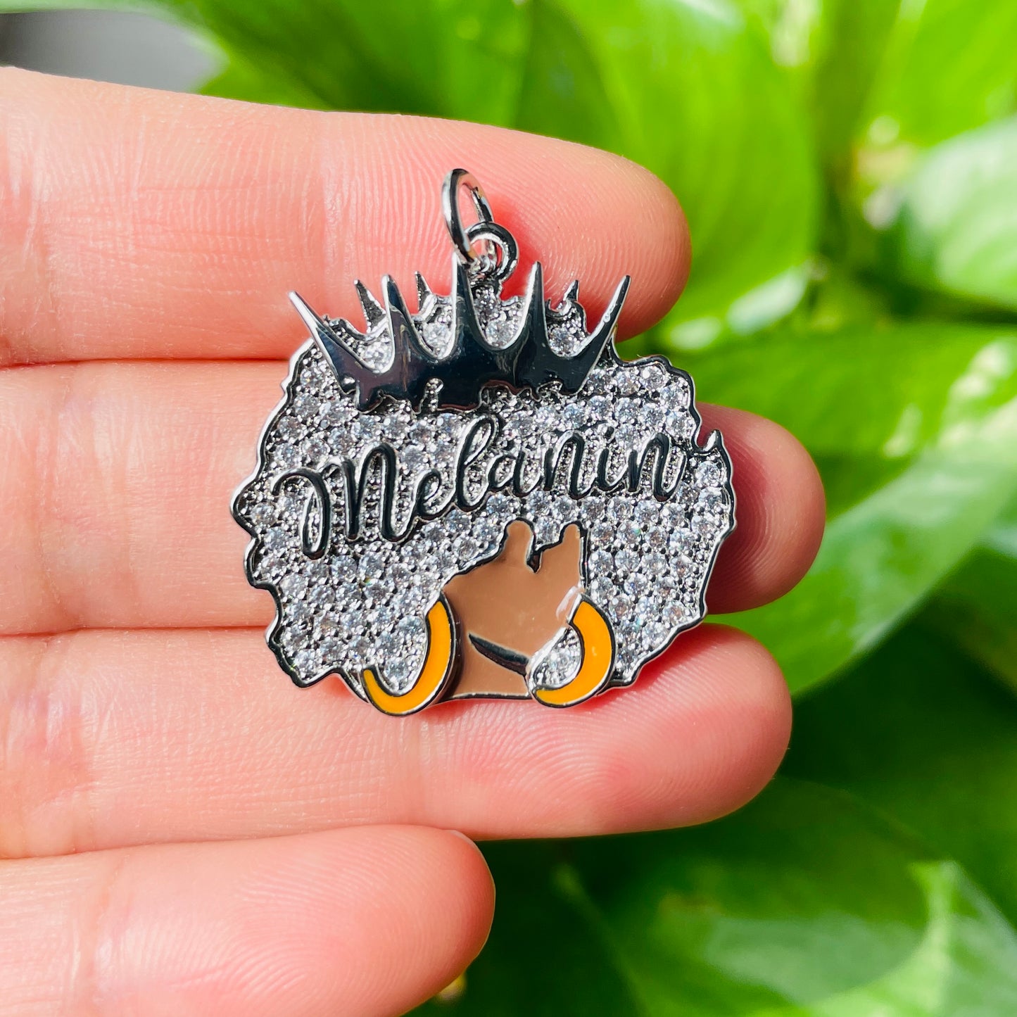 10pcs/lot 29*29mm CZ Paved Crown Queen Melanin Afro Girl Charms Silver CZ Paved Charms Afro Girl/Queen Charms Charms Beads Beyond