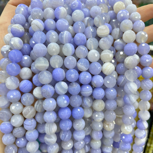 2 Strands/lot 10mm Light Blue Banded Agate Faceted Stone Beads Stone Beads Faceted Agate Beads New Beads Arrivals Charms Beads Beyond