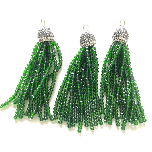3pcs/lot Clear Green Crystal Tassel Pendant for Jewelry Making Crystal Tassels Charms Beads Beyond