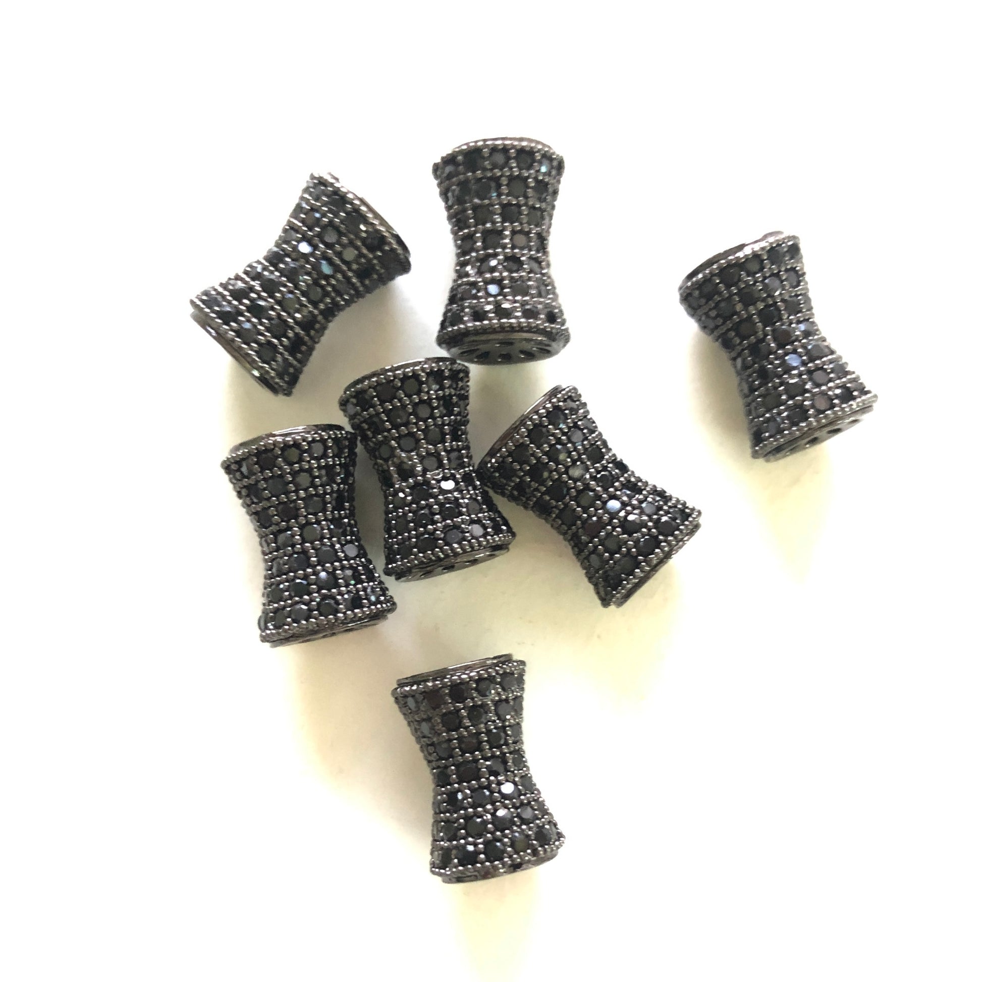 10-20pcs/lot 13.6*9.5mm CZ Paved Hourglass Spacers Black on Black CZ Paved Spacers Hourglass Beads Charms Beads Beyond