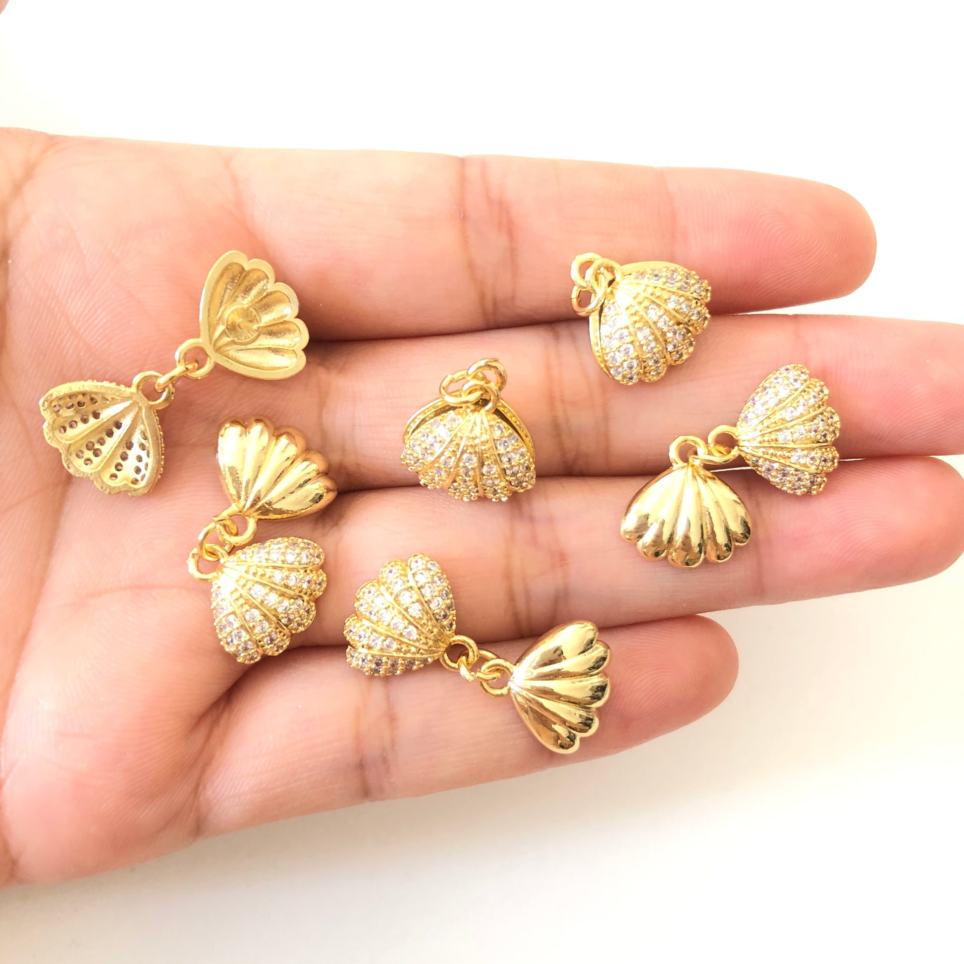 10pcs/lot 12.6*12.8mm CZ Paved Shell Charms CZ Paved Charms Small Sizes Charms Beads Beyond