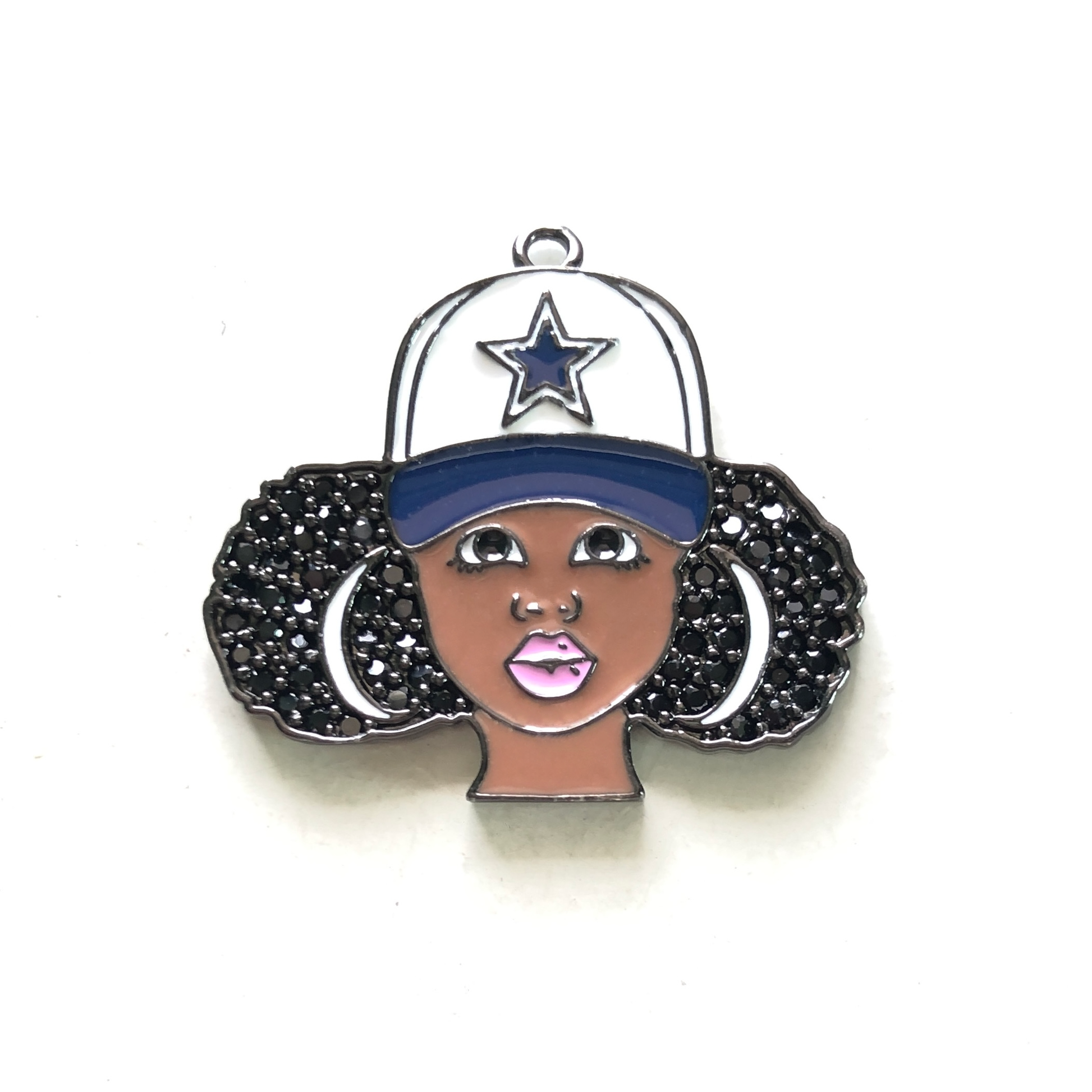 10pcs/lot 32.8*29.5mm CZ Paved Cowboys Black Girl Charms CZ Paved Charms Afro Girl/Queen Charms American Football Sports New Charms Arrivals Charms Beads Beyond