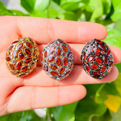 5pc 26.7*21mm Big Size Red CZ Hollow Flat Oval Centerpiece CZ Egg Beads Spacers CZ Paved Spacers Egg Beads Charms Beads Beyond