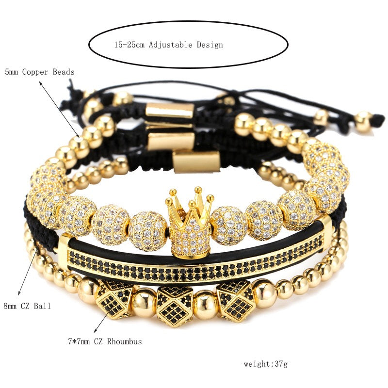 3pcs/set 8mm CZ Ball Beads Black Octagon Bracelets for Men Men Bracelets Charms Beads Beyond