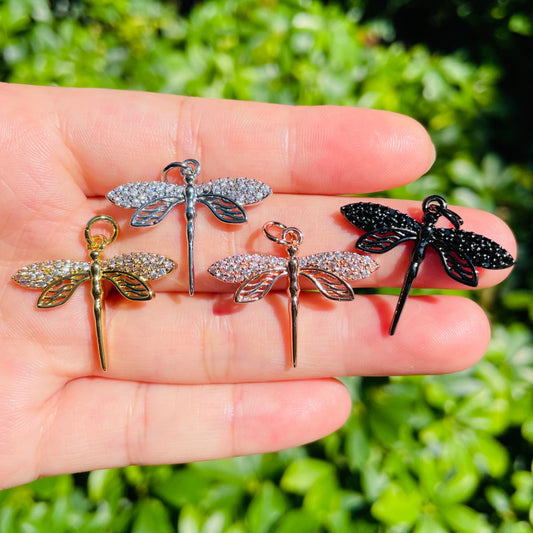 10pcs/lot 27.3*23.3mm CZ Paved Dragonfly Charms Mix Color CZ Paved Charms Animals & Insects Charms Beads Beyond